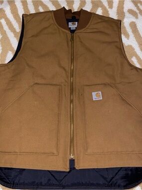 Nos vtg Carhartt Duck Canvas Vest Mens L Khaki Brown Quilted Utility Workwear